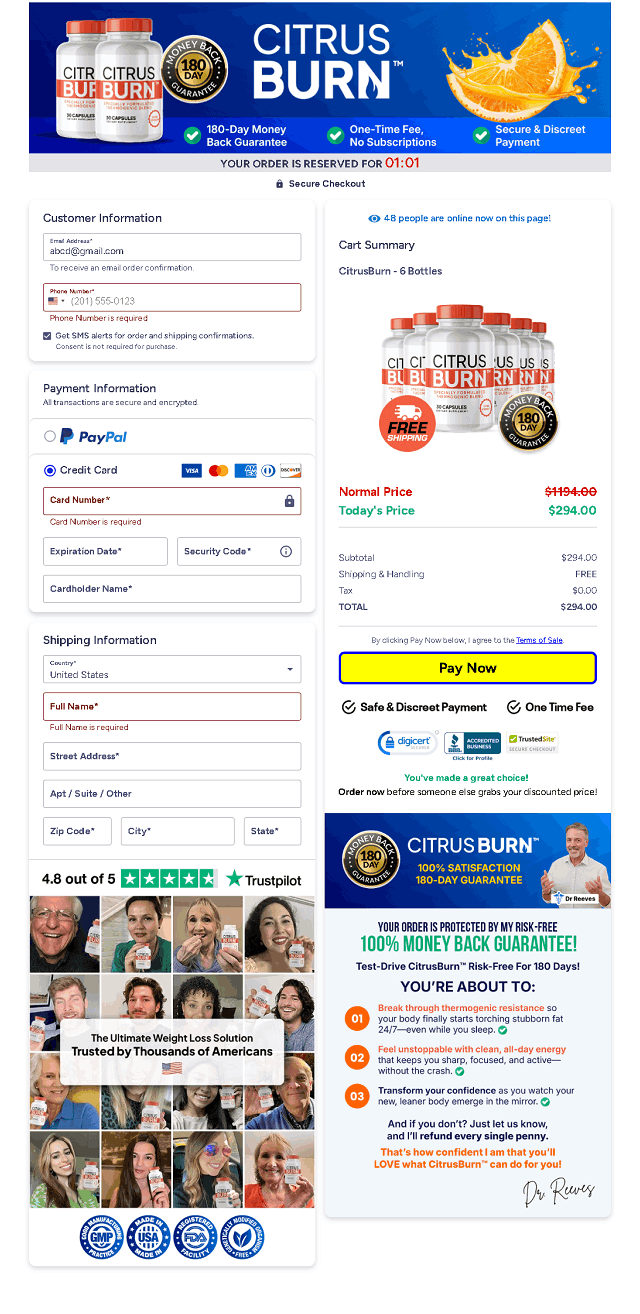 order page citrus burn